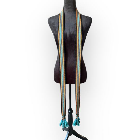 Peruvian Connection Women's Woven Yarn Sash, Tie Waist Belt w/ Tasseled Ends - Picture 3 of 10